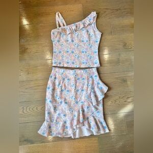 Pink and Blue Tiered Ruffled Sundress Skirt